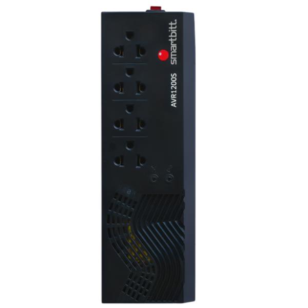 REGULADOR DE VOLTAJE SMARTBITT SBAVR1200S 1200VA 600W 4 TOMAS 90?145 VCA AVR SUPRESOR DE PICOS LED NEGRO