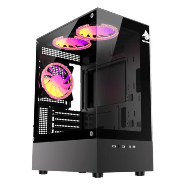 CASE RGB EAGLE WARRIOR CG70AHRA002C MINI TOWER VENTILADORES 3 DE 120MM CON VIDRIO FRONTAL Y LATERAL NEGRO
