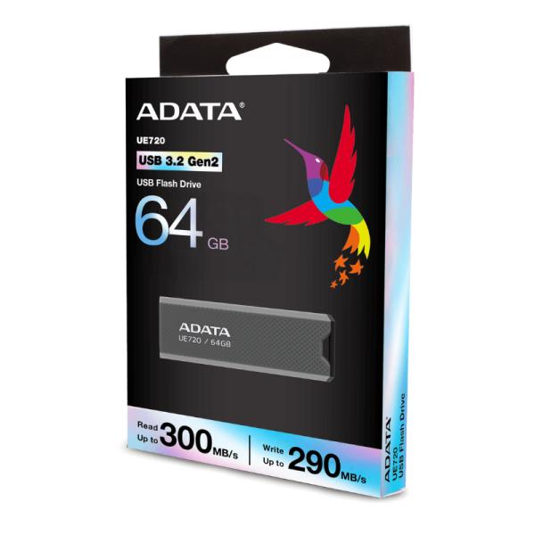 MEMORIA USB 64GB ADATA UE720 USB-A 3.2 GEN 2 UE720-64G-CGY/BK GRIS